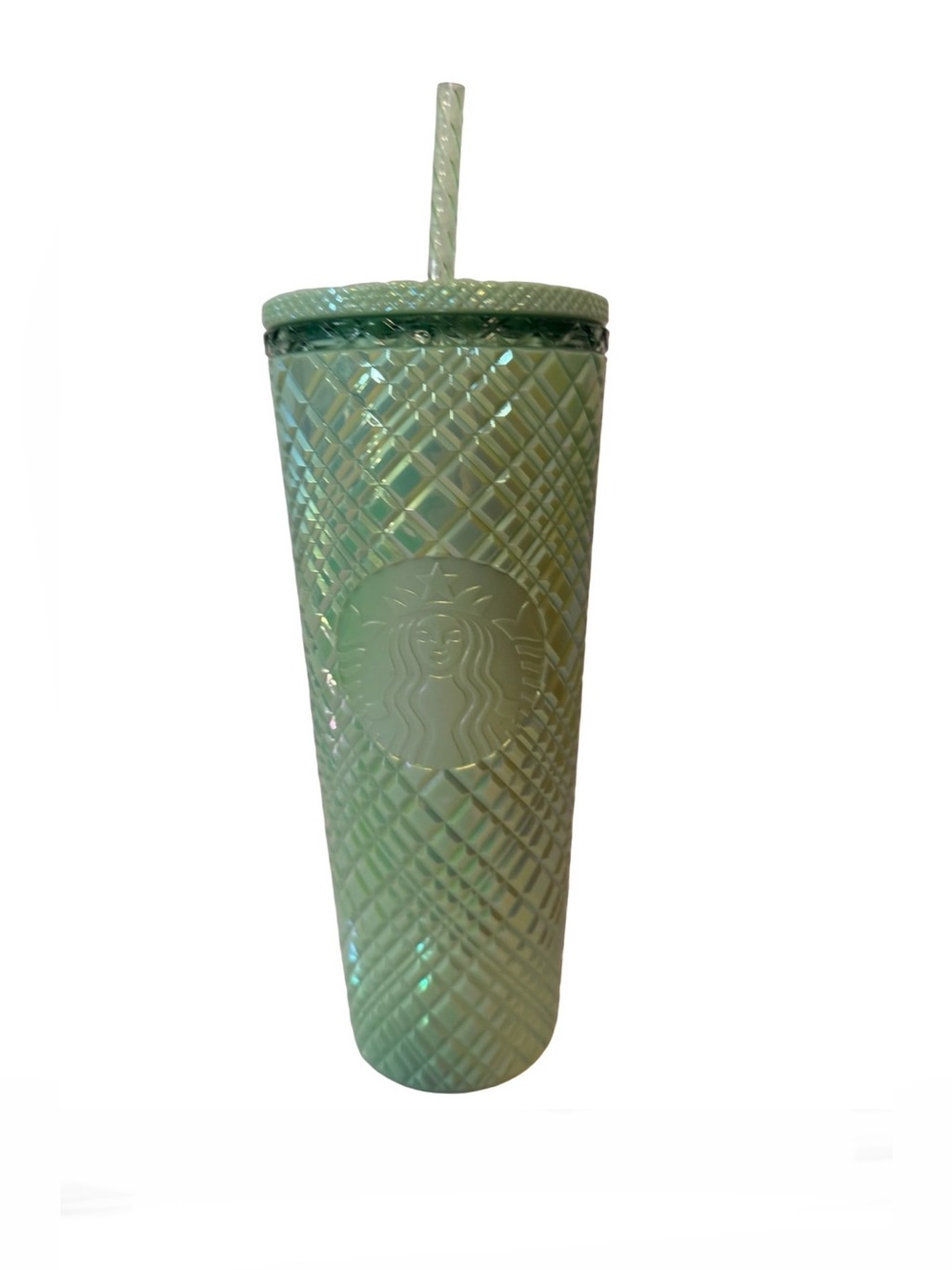 Brand New Green Starbucks tumbler with diamond pattern and straw